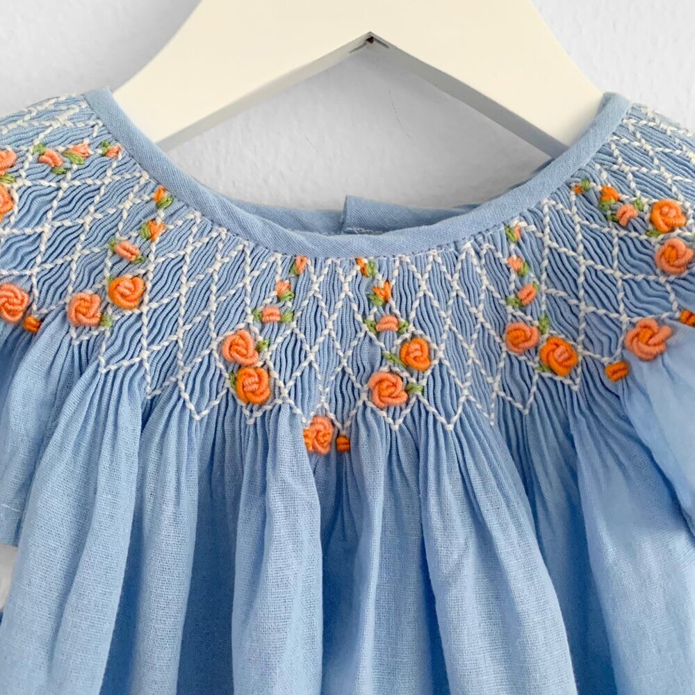 NWT Pretty Girls Smocked Bishop Dress Lovely Spring Flowers Embroidery Cute 9Y - Picture 5 of 6